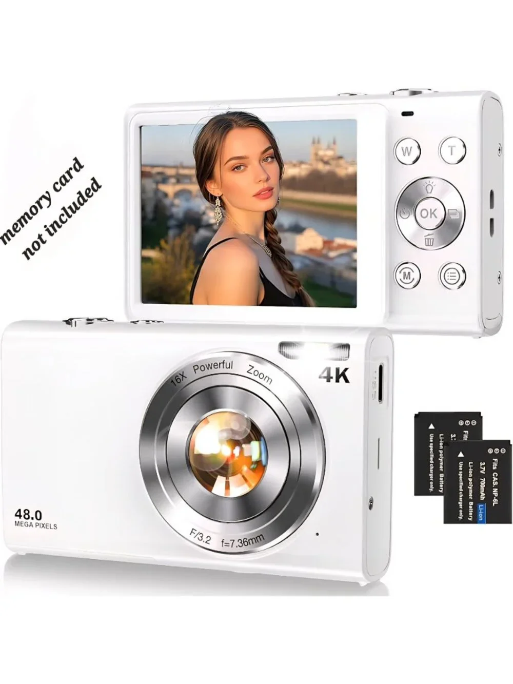 Digital Camera, Autofocus UHD 4K Vlogging Camera , 48MP 16X (No TF Card)